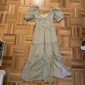 Abercrombie Puff Sleeve Gingham Midi Dress